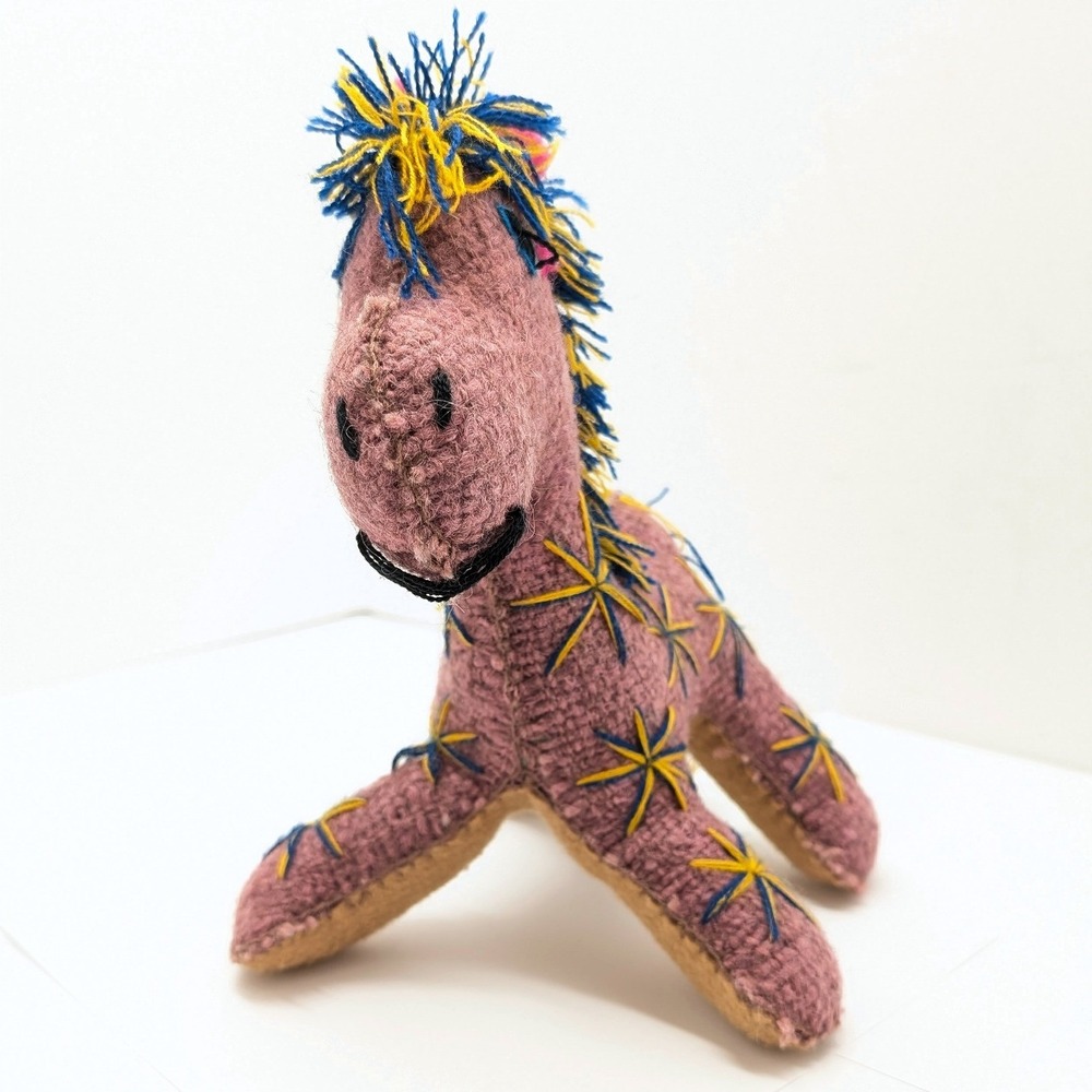 Nativa Handmade Wool Mexican Folk Art Stuffed Horse Embroidered Boho Decor - Picture 2 of 9